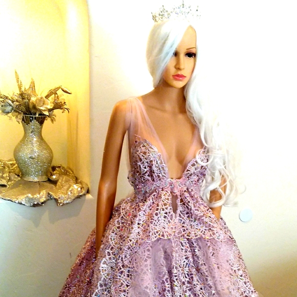 "WINSLET" Pink & Silver Medieval Goddess Babydoll Wedding Ballgown Set - Picture 1 of 12